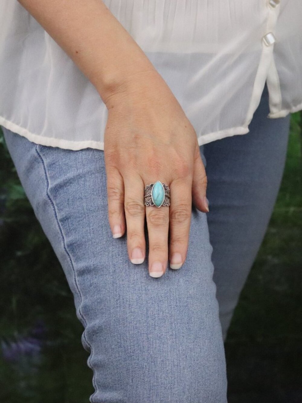Sterling Silver Turquoise & Marcasite Ring Size 7 1/4 - Picture 3 of 7